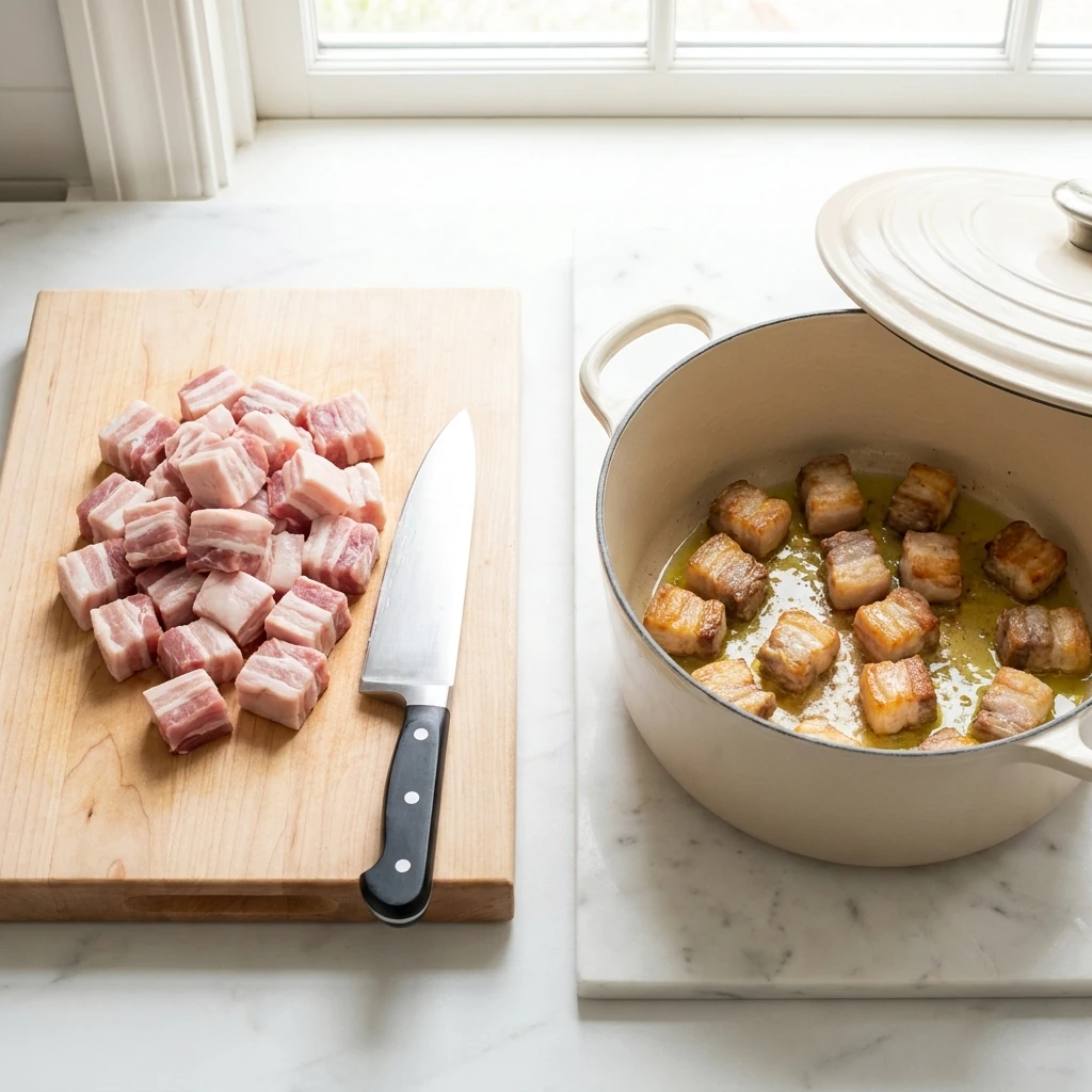 balearic style pork belly casserole with chickpeas step 01