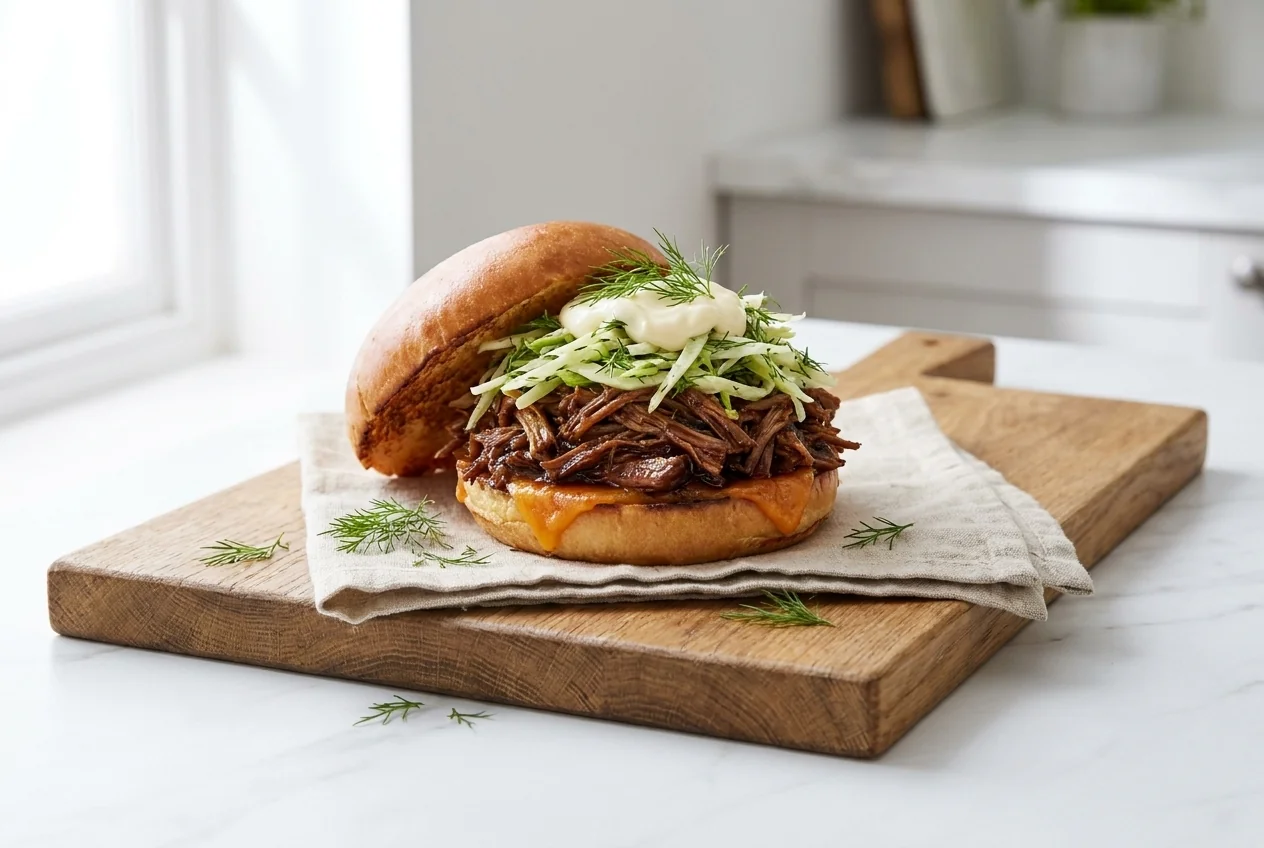 balsamic pulled pork burgers fennel slaw hero