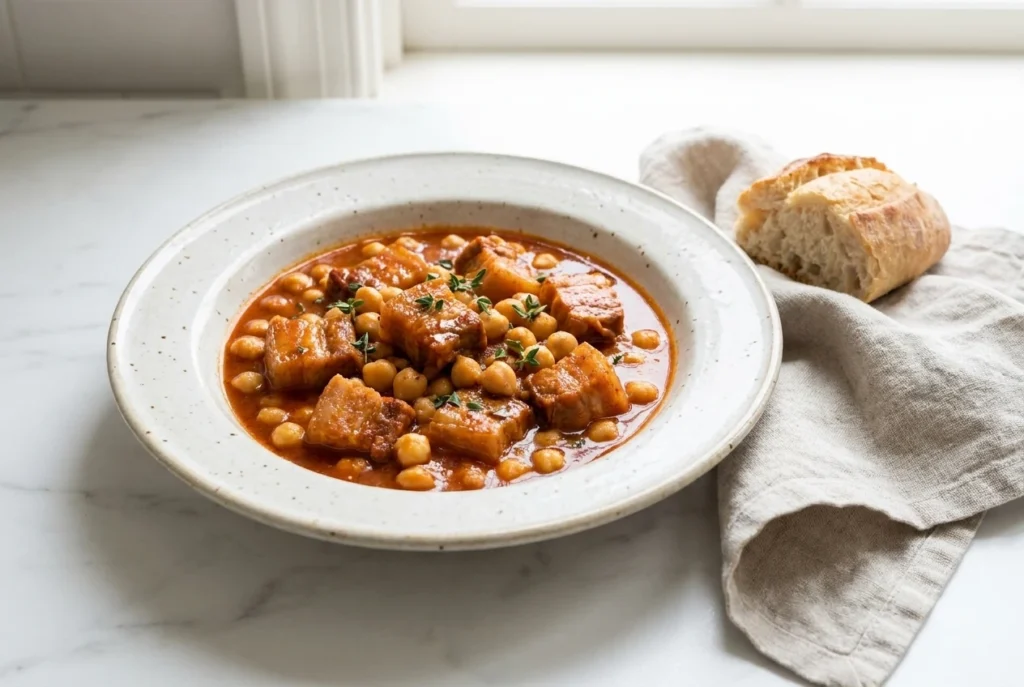 Balearic Style Pork Belly Casserole with Chickpeas And Paprika