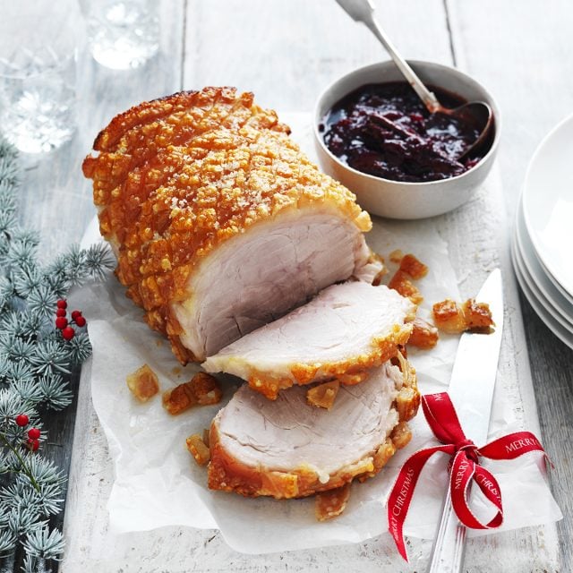 crispy rolled pork leg with spiced plum sauce preview 640x640