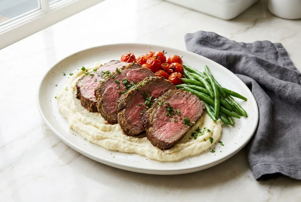 Herb And Mustard Roast Beef With Cauliflower Mash