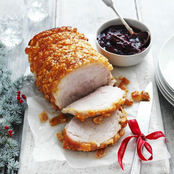 crispy rolled pork leg with spiced plum sauce preview 640x640