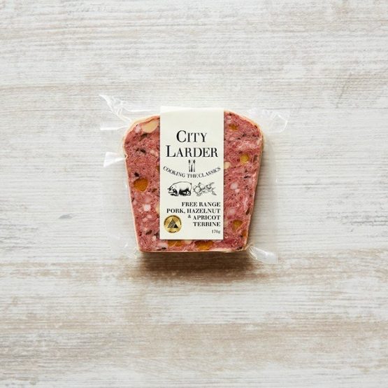 pork, hazelnut apricot terrine 150g city larder