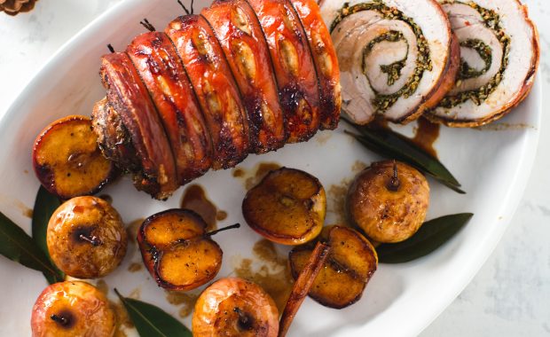 roasted pork loin with spiced fig and port stuffing