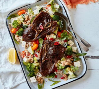 barbecued satay beef steak salad