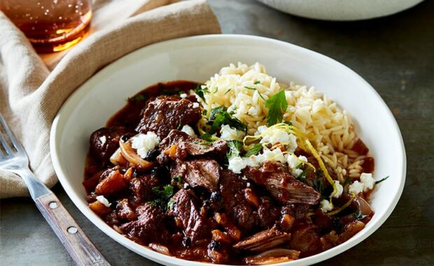 beef stifado with greens and risoni sq