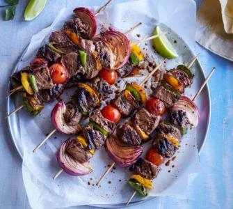 black pepper beef kebabs with rice sq