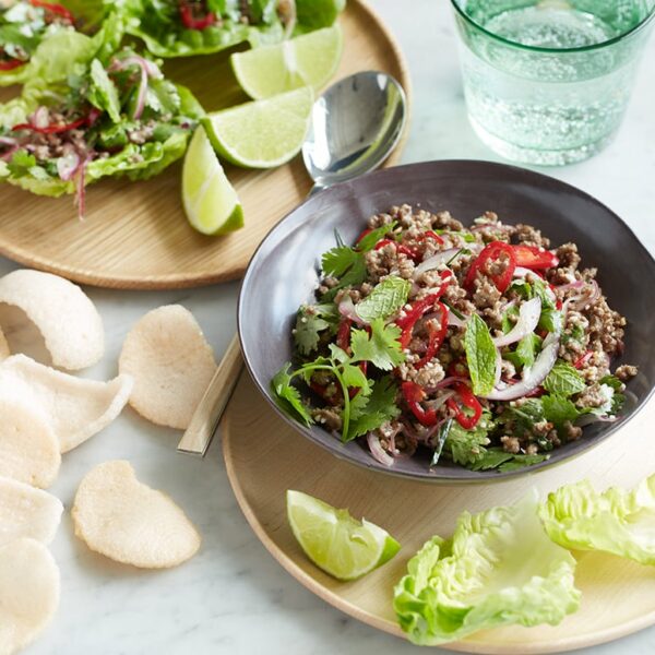 minced beef larb with roasted rice sq