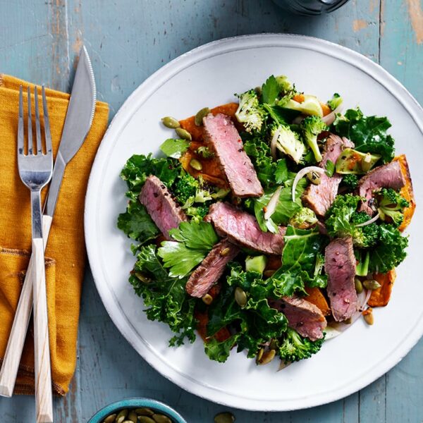 spiced beef pumkin and kale salad