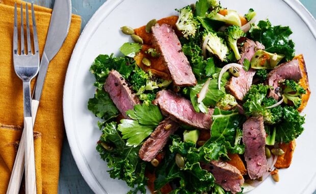 spiced beef pumkin and kale salad